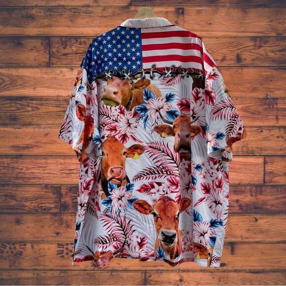 5 for $25🔥American Flag Cow Print Luau Hawaiian Shirt 4XL - Picture 2 of 4